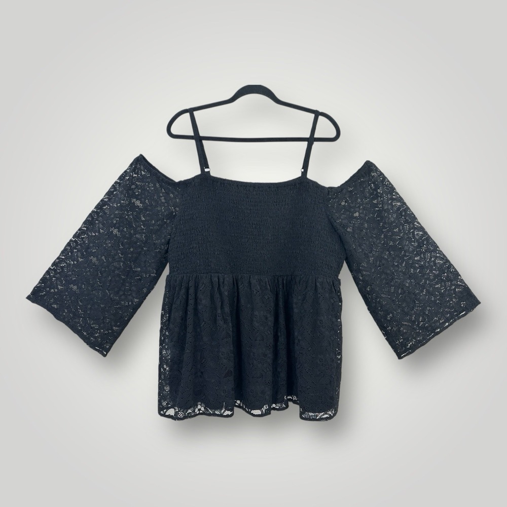NEW $49 Torrid Black Lace Cold Shoulder Blouse Womens 3‎ 3X Smocked Bell Sleeve